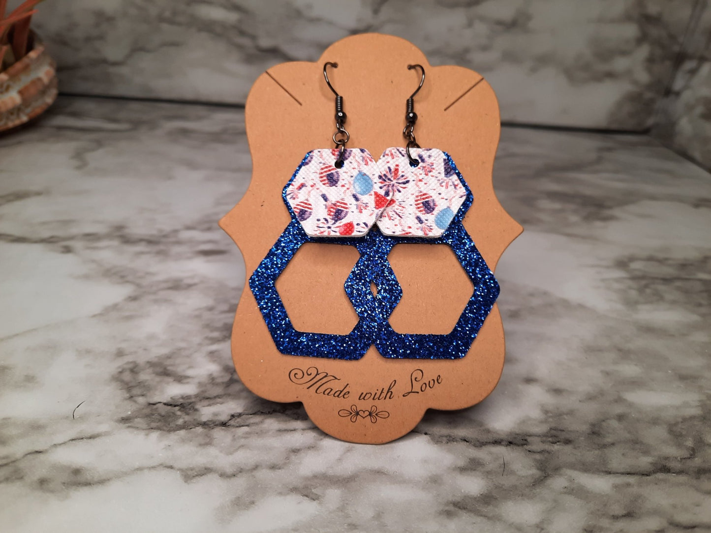 Blue glitter and america earrings - Merlscreations