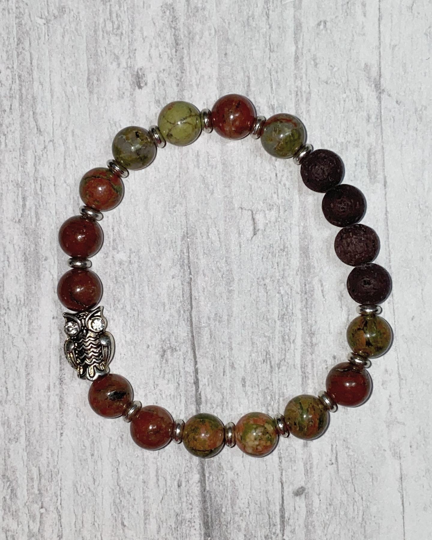 Unakite Owl Gemstone Bracelet