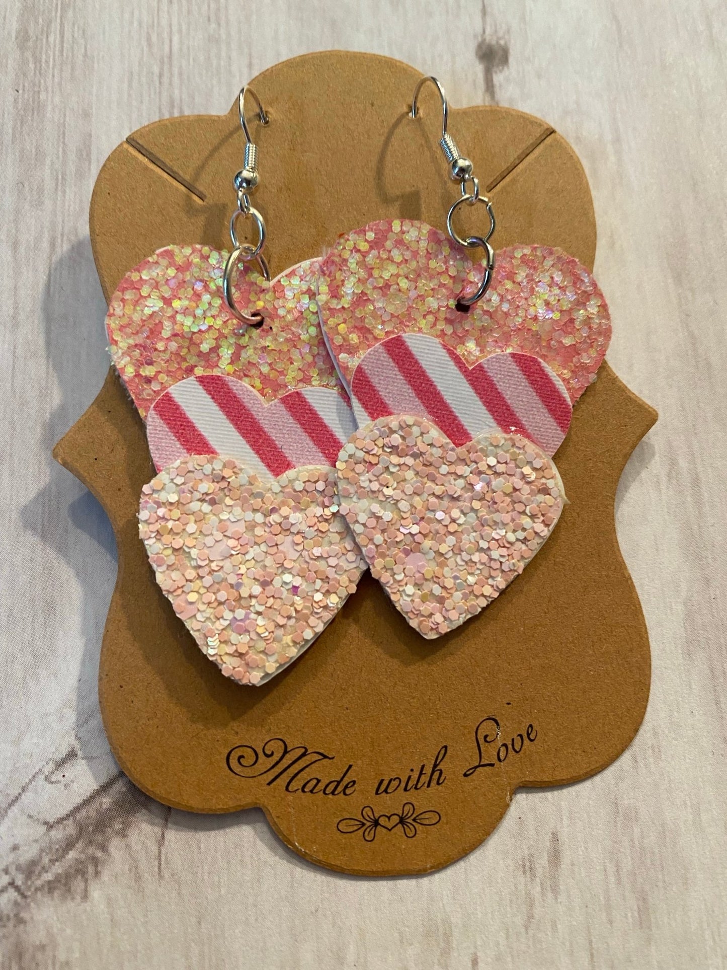 Pink Triple Heart Earrings - Merlscreations