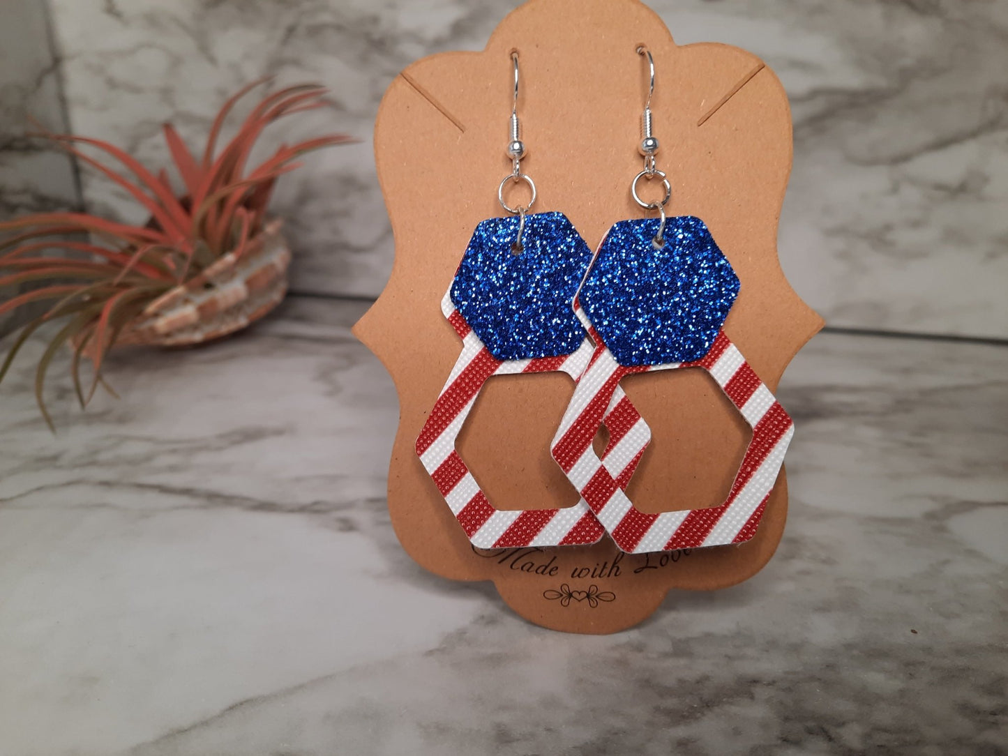 Red White and Blue Glitter Earrings - Merlscreations