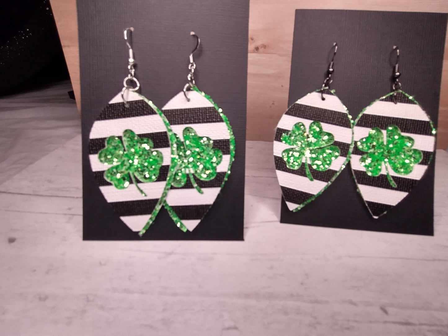 St. Patricks Day Green White and Black Teardrop Earrings - Merlscreations