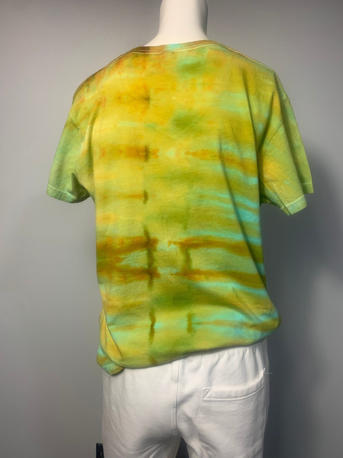 206 Womens V-Neck XL Green Yellow Stripes Shirt - Merlscreations