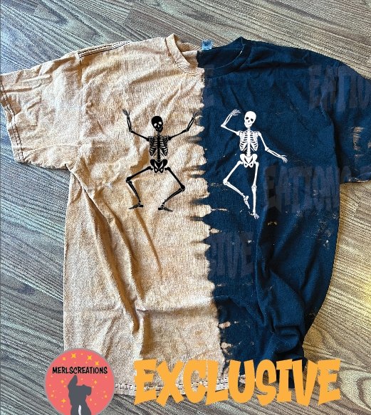 Dancing Skeleton Half bleach T-shirt - Merlscreations