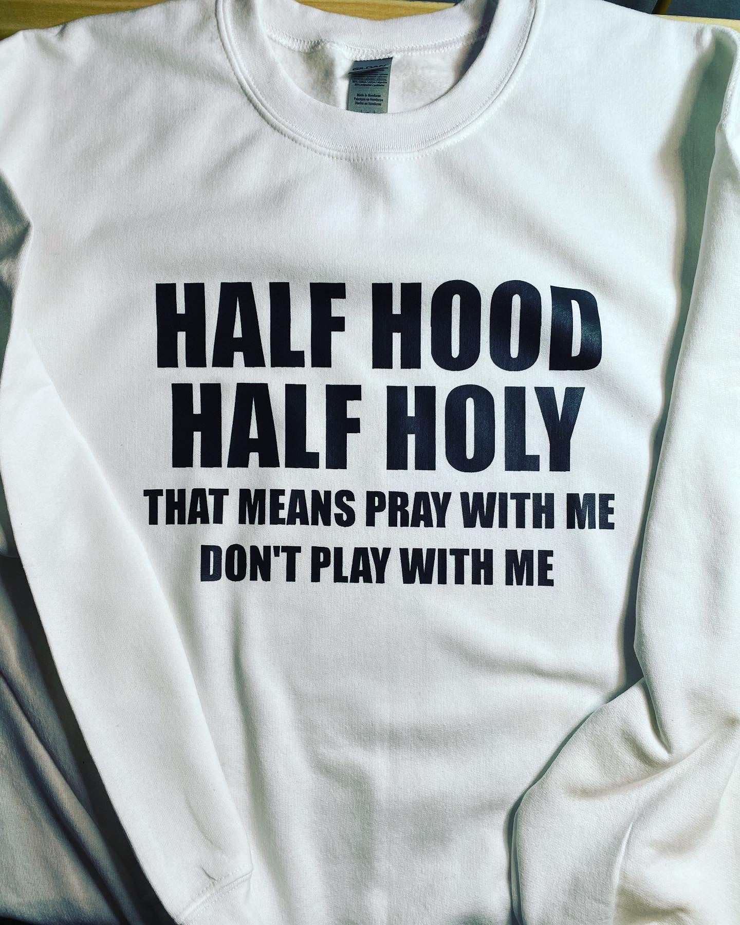 Half Holy Half Hood Crewneck - Merlscreations