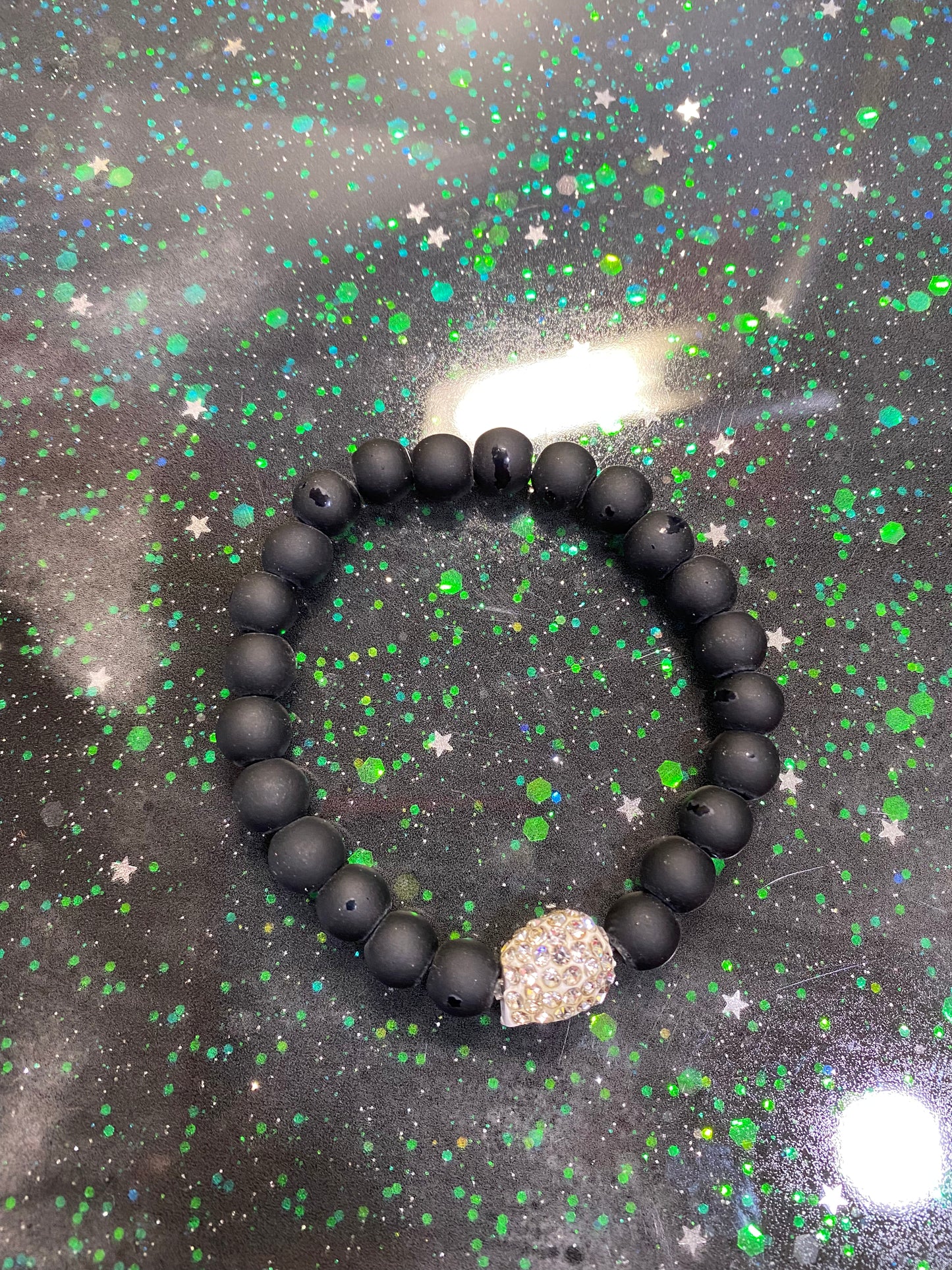 Matte black glitter skull bracelet