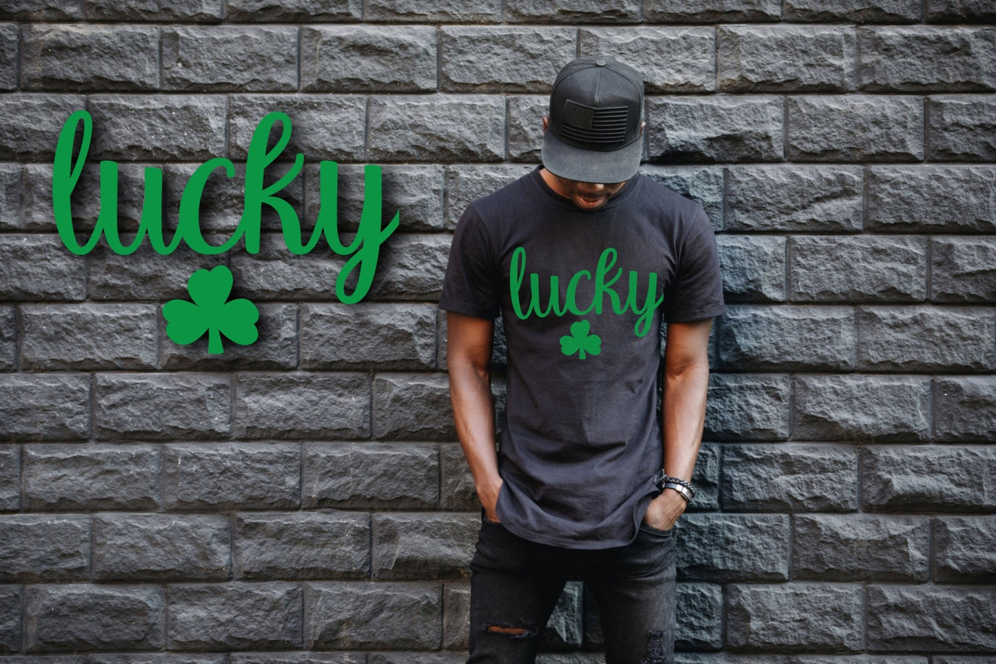 Lucky with Shamrock T-shirt - Merlscreations