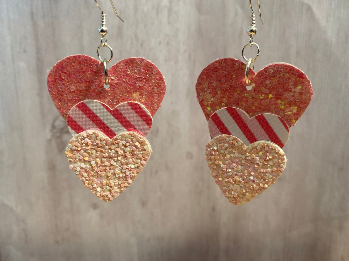 Pink Triple Heart Earrings - Merlscreations