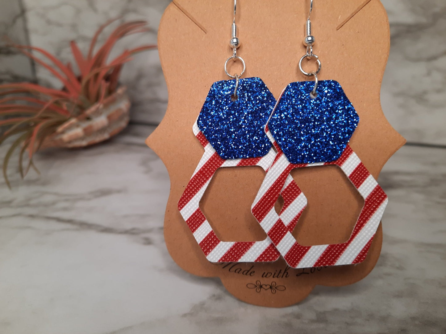 Red White and Blue Glitter Earrings - Merlscreations