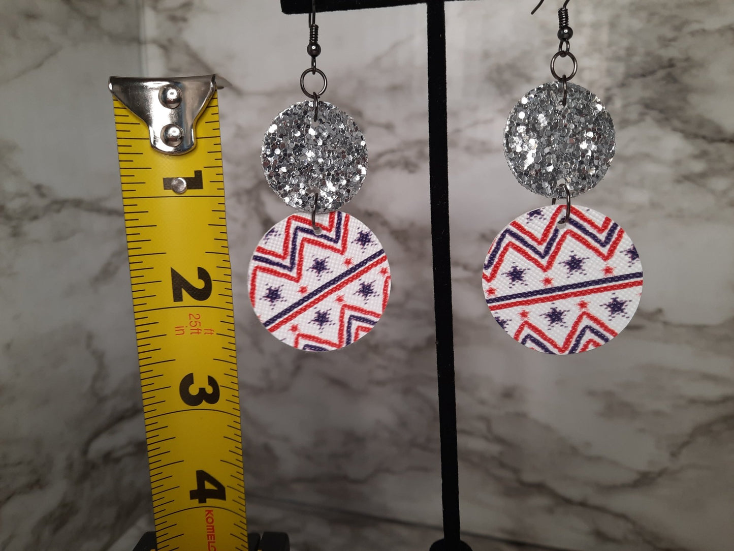 Red White Blue and Glitter Earrings - Merlscreations