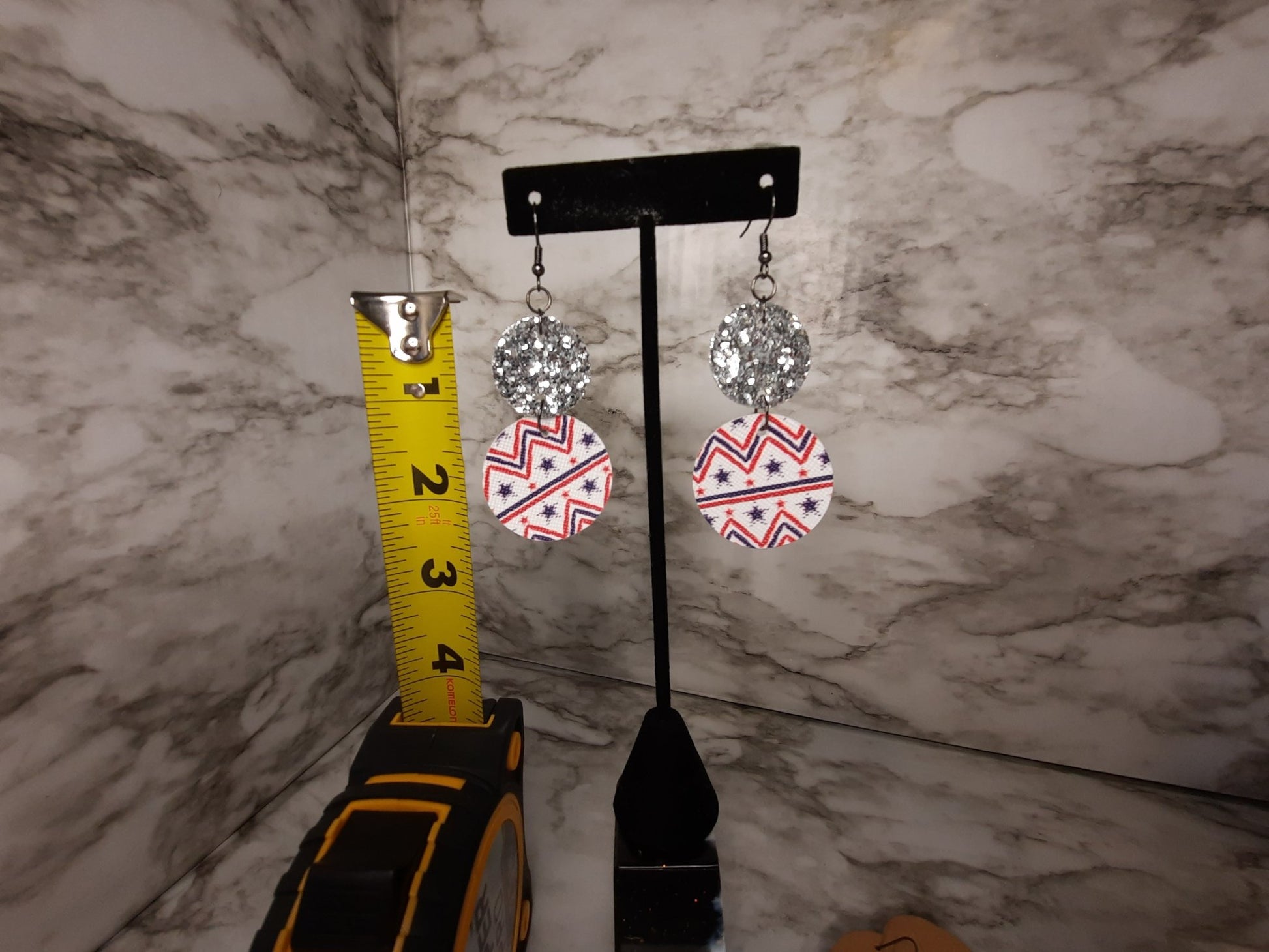 Red White Blue and Glitter Earrings - Merlscreations