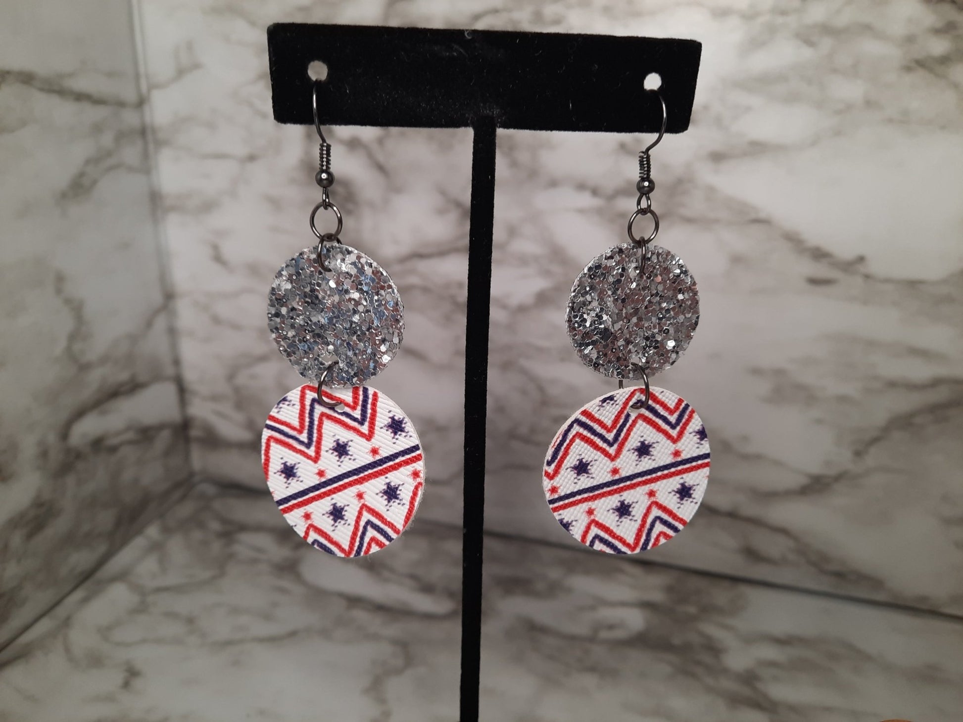 Red White Blue and Glitter Earrings - Merlscreations