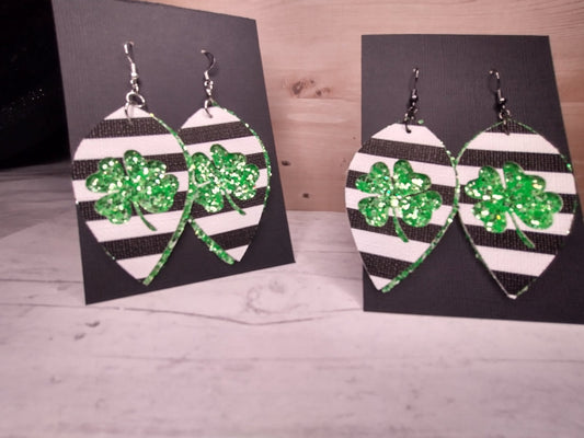 St. Patricks Day Green White and Black Teardrop Earrings - Merlscreations