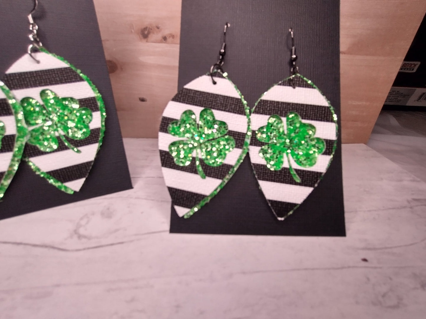 St. Patricks Day Green White and Black Teardrop Earrings - Merlscreations